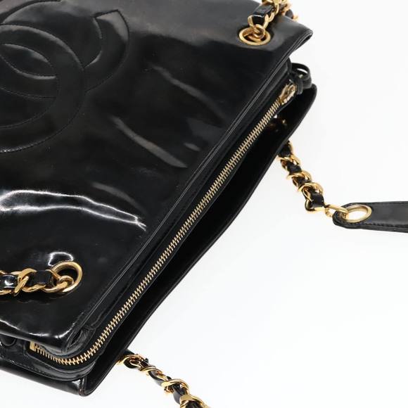 CHANEL COCO Mark Chain Shoulder Bag Patent leather Black Gold CC Auth bs18484 - Picture 6 of 16